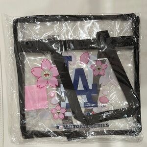 DODGERS X MURAKAMI Clear Tote with Black Straps and Floral Accents